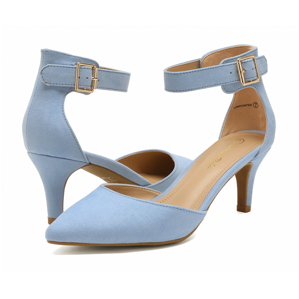 Ankle Strap Low Heel Dress Pumps - BABY BLUE SUEDE - 5